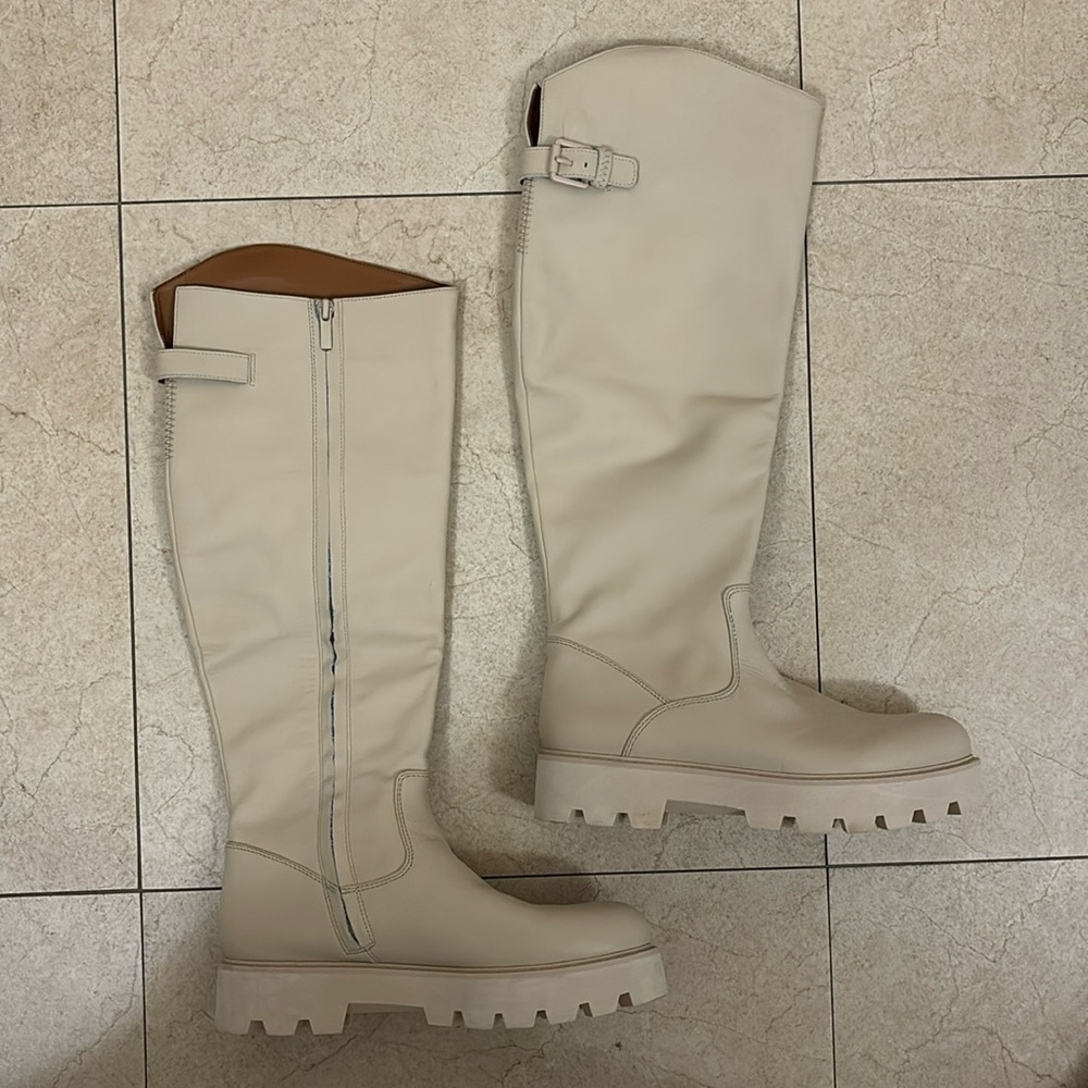 Franco Sarto Balin Cream Knee-High Lug Sole Boots - Picture 2 of 8